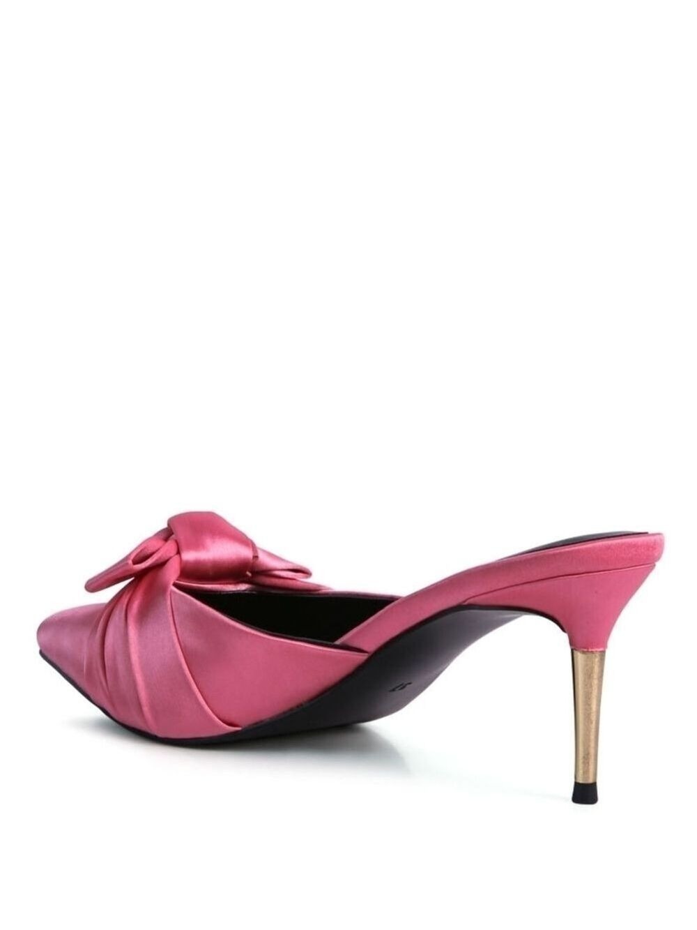 Chic Pink Satin Mule Heels with Bow Sizes 8 - Picture 2 of 6